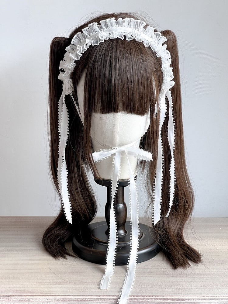 Fashion Hairband Lolita Ruffled with Red/White/Black/Dark Ribbons Blue