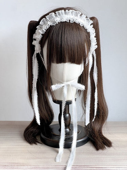 Fashion Hairband Lolita Ruffled with Red/White/Black/Dark Ribbons Blue