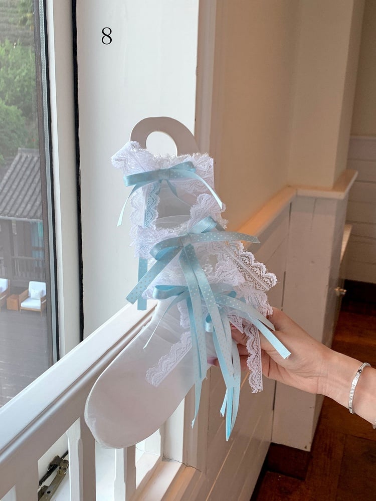 Bowknot Socken Lila/Schwarz/Rosa/Weiß/Grün/Spitze