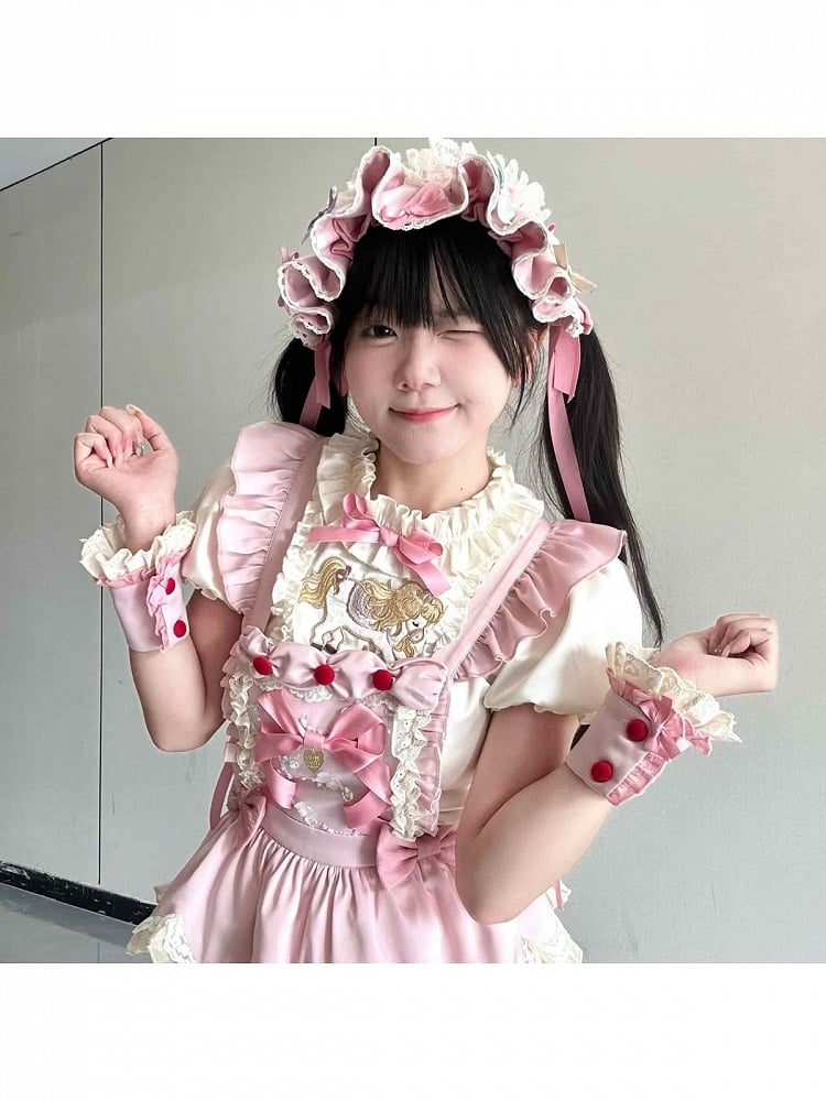 Pink Lolita Wrist Cuffs with Ruffle Details - Sweet Dream
