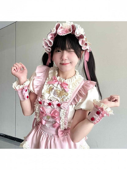 Pink Lolita Wrist Cuffs with Ruffle Details - Sweet Dream