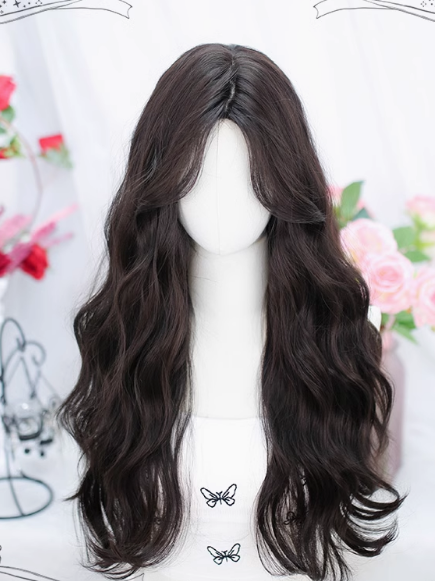 Tea Wig Bangs Black Wavy Long Curtain