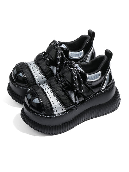 Hybrid Lace-up Platforms Strap Velcro Black Closures Silver