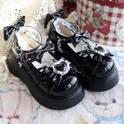 Leather Heart in with Black Platformss Lolita Sweet PU Embellishments