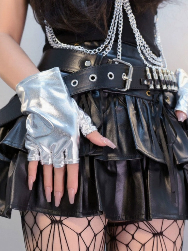 Cyberpunk Futuristic Half-Finger Gloves in Two Tones - Mr. Cat