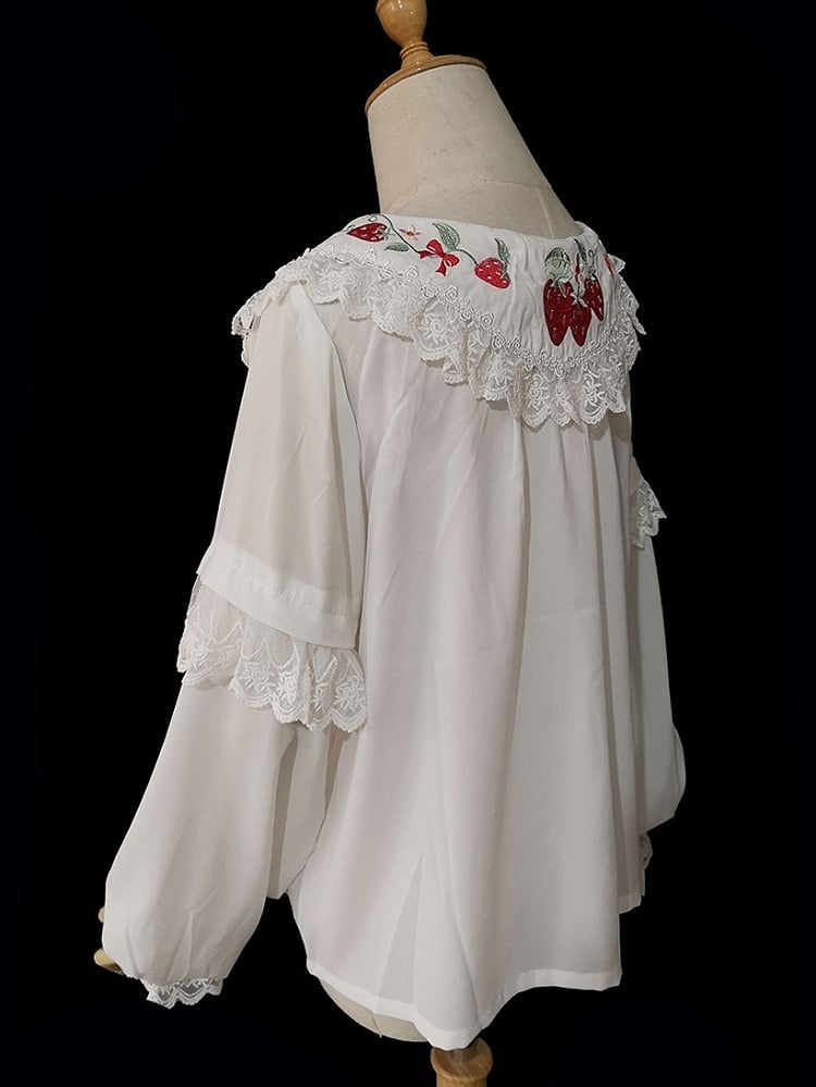 Detailing Embroidery Lolita White Strawberry and Blouse Lace with