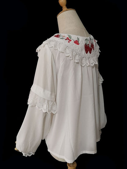 Detailing Embroidery Lolita White Strawberry and Blouse Lace with