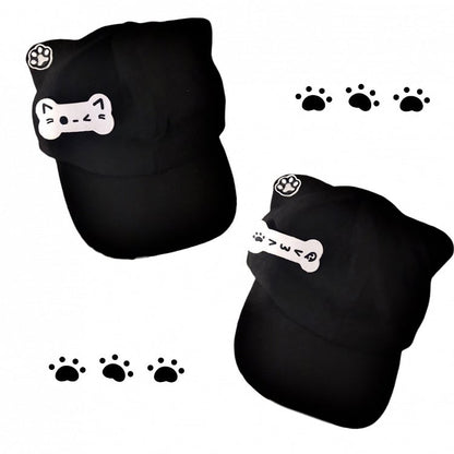 Black Cat Ear Hat with Detachable Bone Brooch