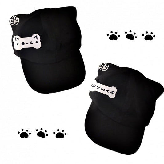 Black Cat Ear Hat with Detachable Bone Brooch