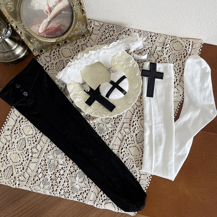 Sock Stocking+1 Asymmetrical Over Set-1 Design Garter Gothic Calf Knee Leg Sock+1