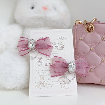 Twin Lolita 5-Colors Hairclips Tails Jirai Rhinestone Decor Bow with Kei