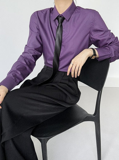 Shirt Pointed Long-Sleeve Button-Front Purple Ouji Lolita with