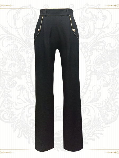 Ouji Lolita-Hose mit geradem Bein und Goldbesatz in Schwarz mit