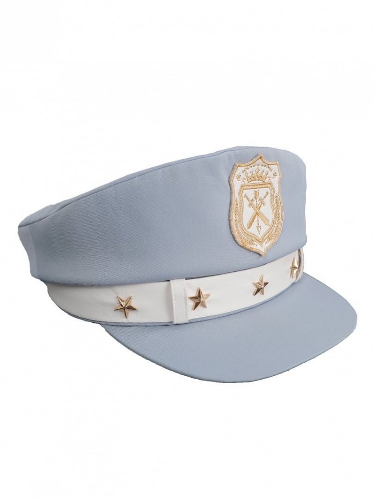 Military Lolita and Hat Badge with Embroidered Accents Gold Blue Star