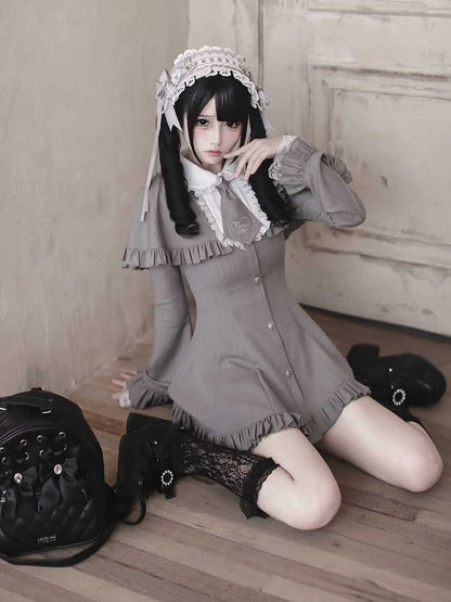 Hairclips Bow Chain with Cross Gray Dangling - Beaded Kawaii Kei Gothic Jirai