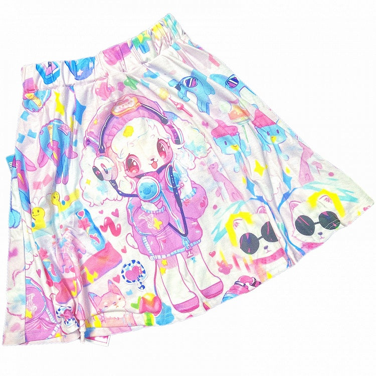 A-line Cartoon Y2K Print Skirt White