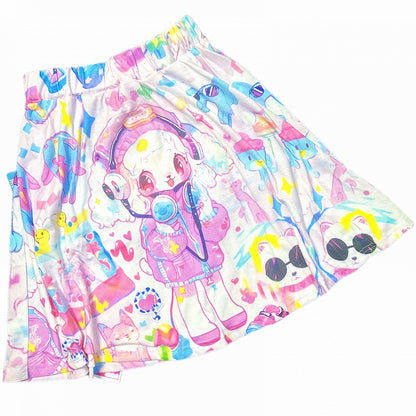 A-line Cartoon Y2K Print Skirt White