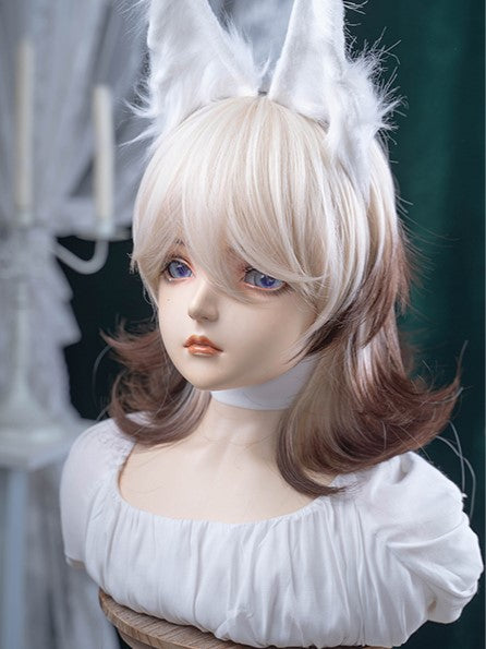 And Wig Short Ombre White Brown Ouji Air With Hair Bangs 43CM Length Color
