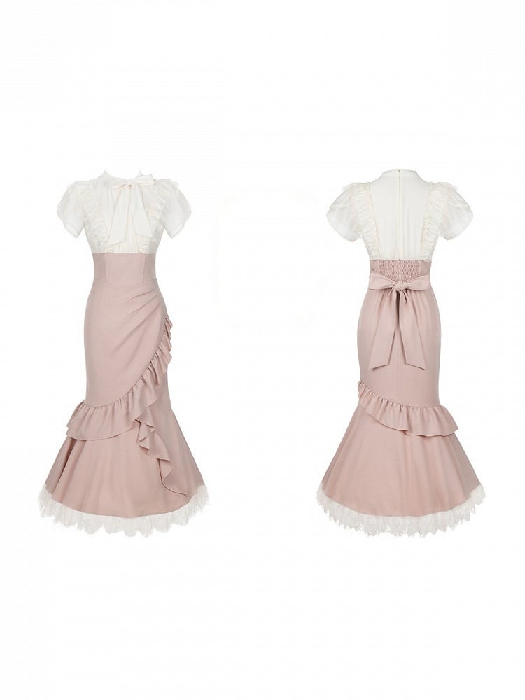 Pink-White Mermaid Two-Piece Dress with Ruffle Hem - With PUJI