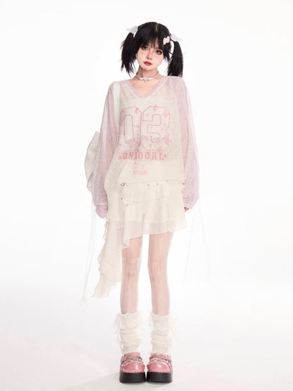 Träger Stufenrock Asymmetrischer Saum Wasteland Punk Apricot Schnalle