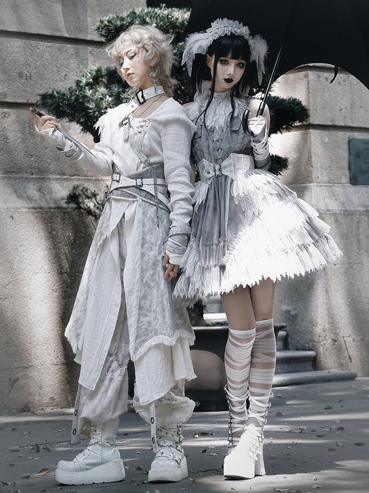 Weißer Lolita Ouji-Mantel mit Kapuze, Gothic