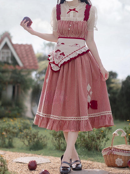 Stickerei Dreieck Beige Schürze und roter Pilz