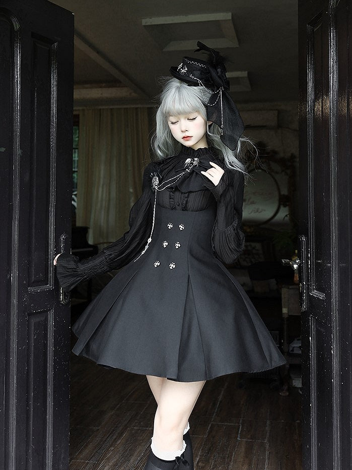 Ruffled Collar Gothic and Blouse Lolita Back with Black Lace-up