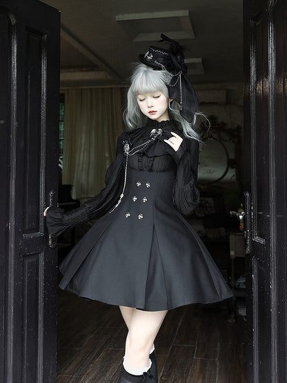 Ruffled Collar Gothic and Blouse Lolita Back with Black Lace-up