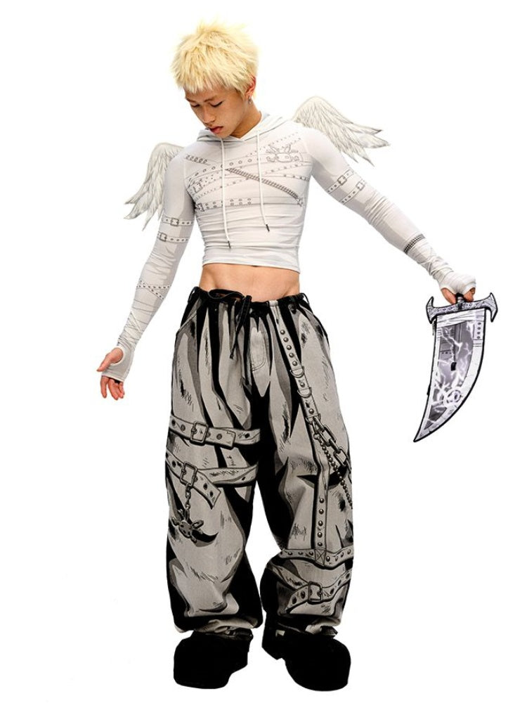 Gray Cartoon Lightning Knife-Shaped Crossbody