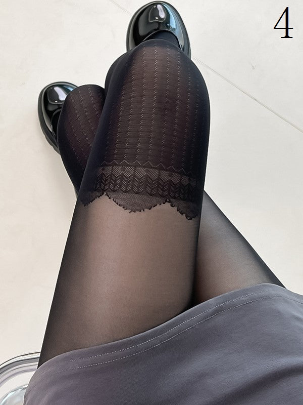 Semi-sheer Options Polka-dot 5 Bowknot Pattern Lolita Tights Black/White