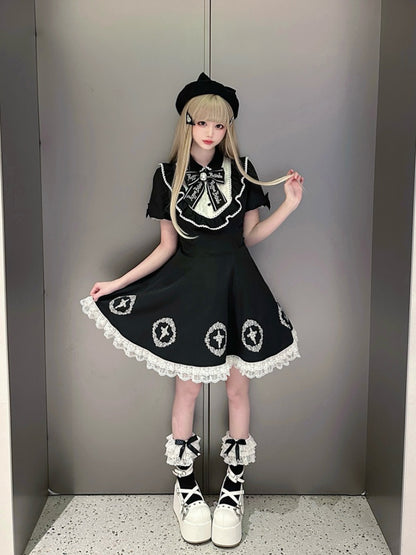 ブラック ジライケイ フリル レーストリム クロスドレス ビッグリボントレーン付き