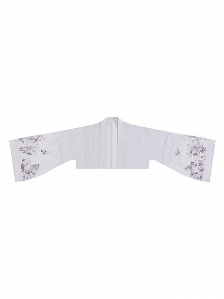 Ivory Violet Oriental Wide-Sleeve Floral Cardigan - Yimu Walnut