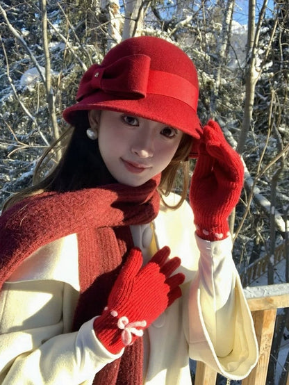 Wool Fisherman Hat with Big Bow - Lalacita