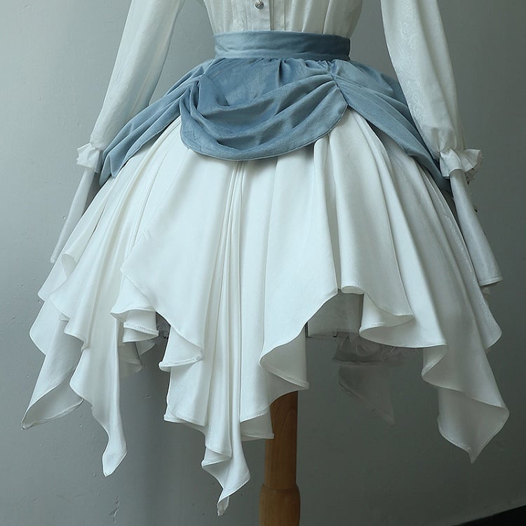 Blue Hem and Skirt Handkerchief White