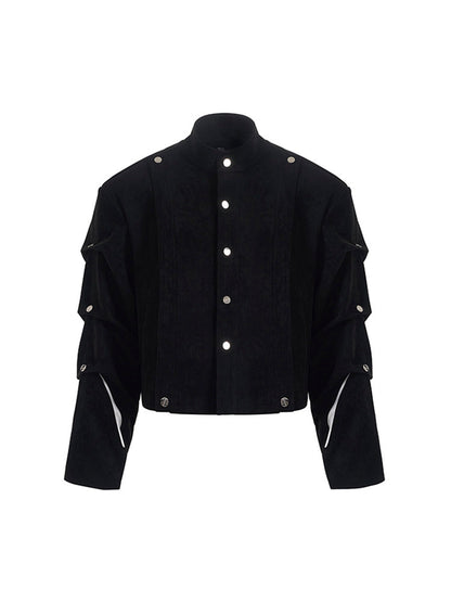Deconstructed Suede Black Cropped Men’s Sleeve Pleating with Jacket