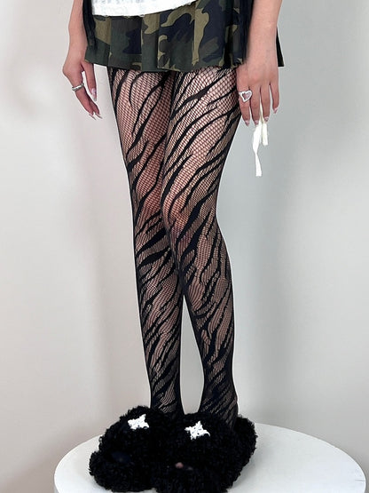 Y2K Black Tights Zebra-stripe