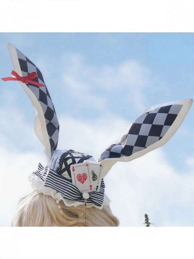 Wonderland Rabbit Ear Hat Poker Card & Checkered Motif in 4 Shades - Ying Luo Fu