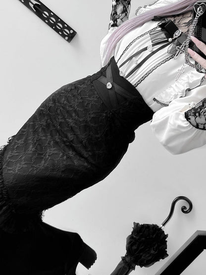 ウエストハートラインストーンジライケイマーメイドスカートブラックハイ