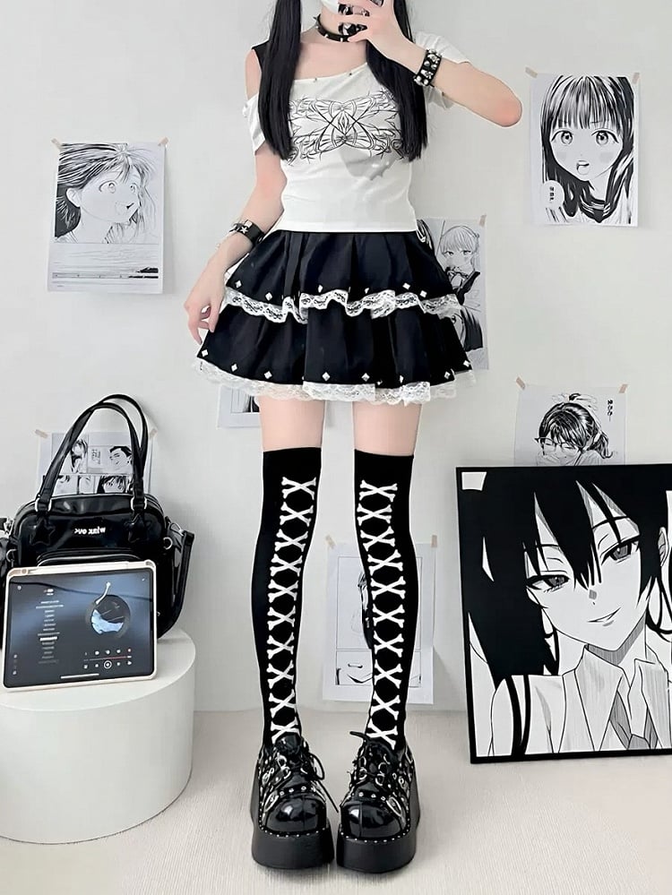 3 Colors Stockings Thigh-High Cross-Bones -