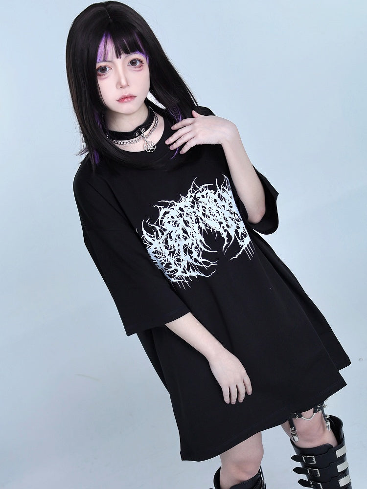 Jirai Top Oversized Round Neck Kei Black