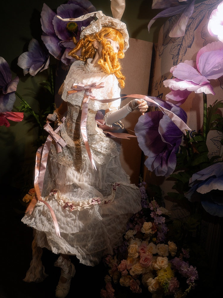 Skirt Versatile Long Bustle Patched Vintage Lace