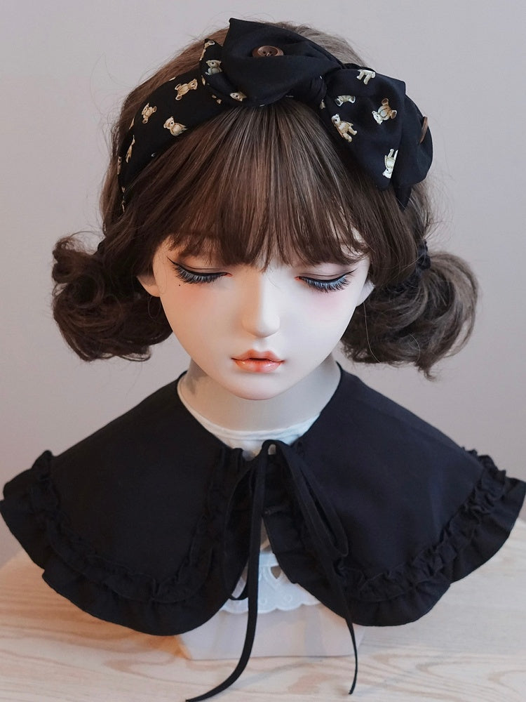 KCプリントボタン装飾ブラックリボンベアビッグ