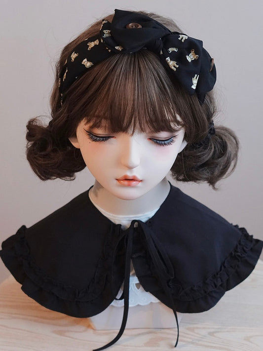 KCプリントボタン装飾ブラックリボンベアビッグ