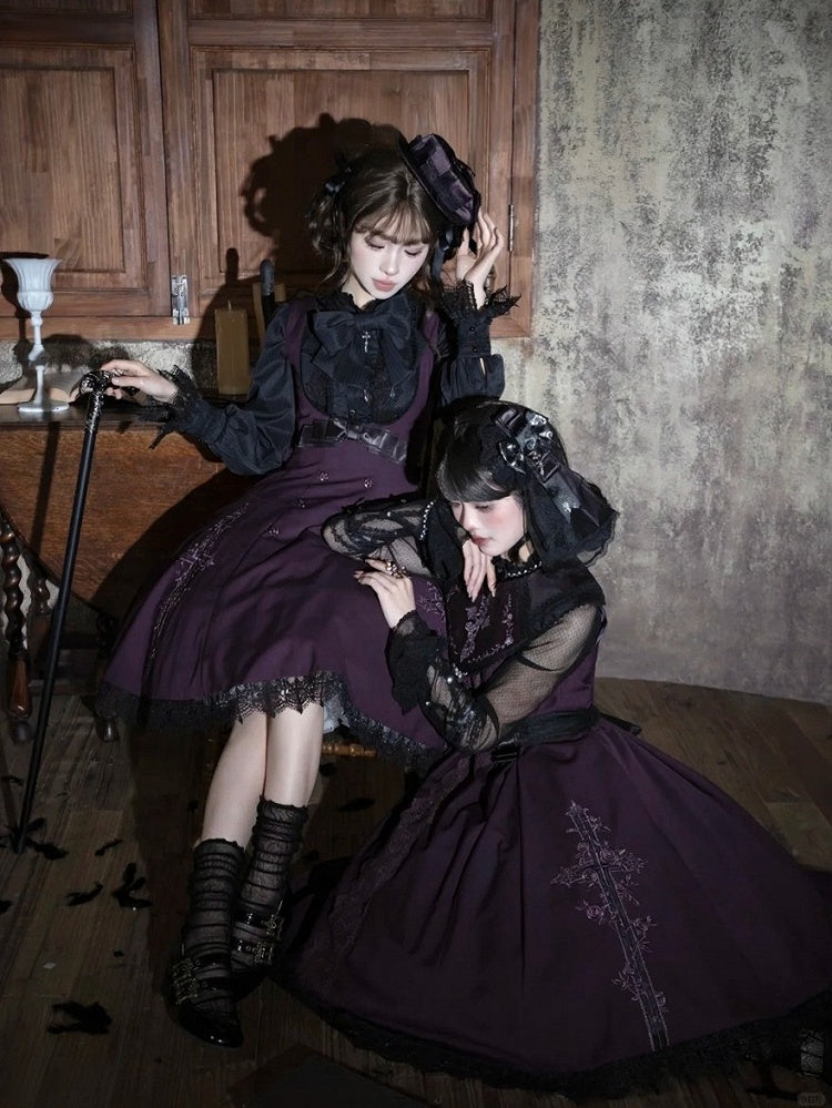 Purple Gothic JSK with Back Slit Skirt - iris de nuit
