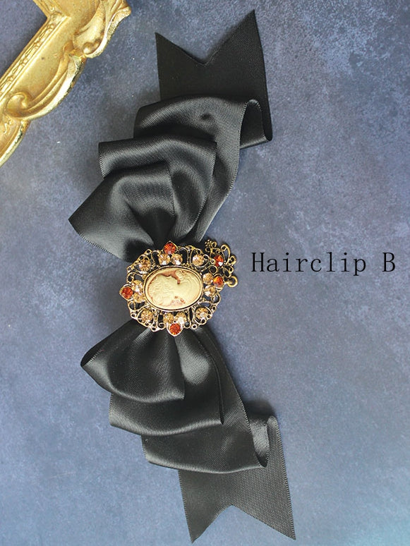 Black Velvet Lace Trim Bonnet With Bowknot Details Hairclips