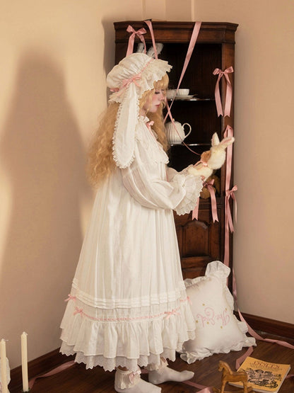 Sweet Pink & White Lace Lolita Hat with Rabbit Ears - Tan Tuan