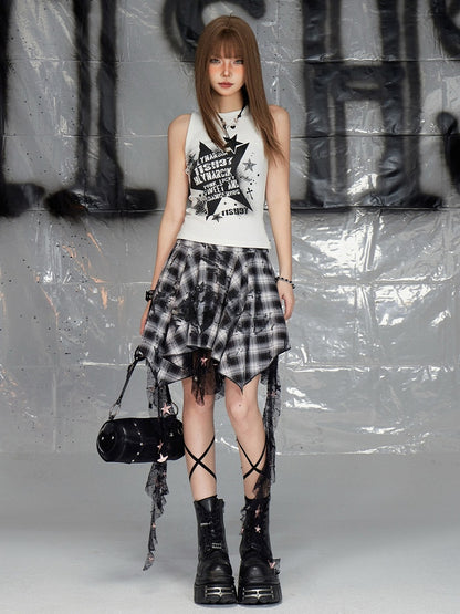 White Star Print Sleeveless Top