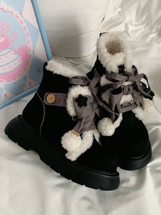 Snug Lining Sweet Fasteners with 5.5cm Gray Height Black in Versatile Boots Lolita