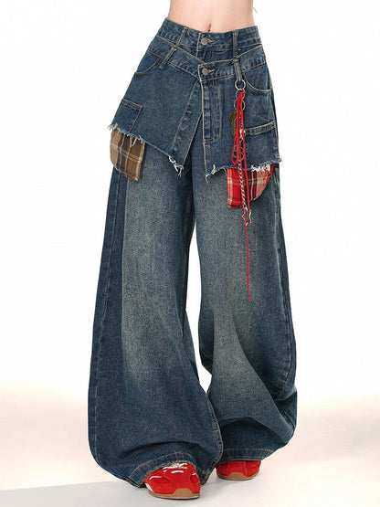 Gefälschtes zweiteiliges blaues Jeans-Design mit weitem Bein