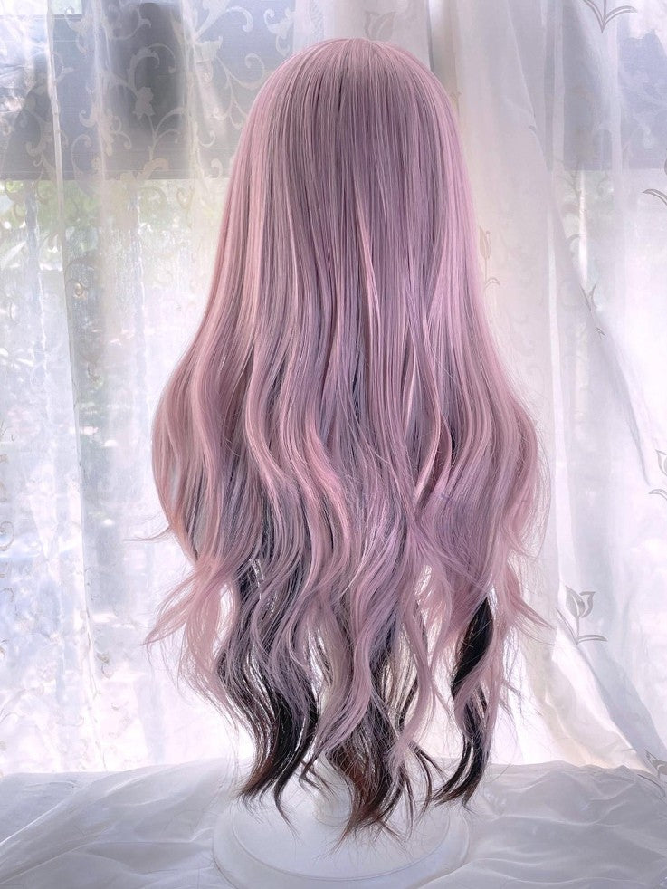 長さ65cm、黒、ピンクウィッグ、エアハイライト、ウェーブ前髪